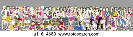 Drawing - Illustration of a large group of women.. Fotosearch