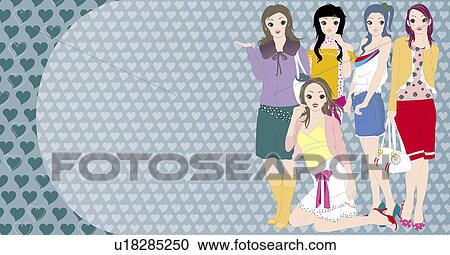Clipart - View of a group of women.. Fotosearch
