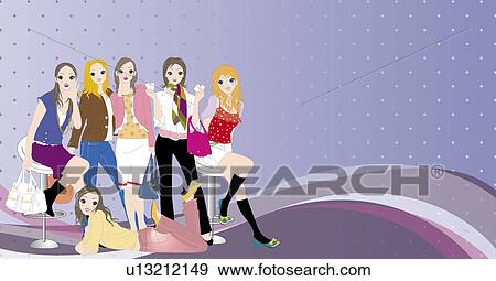 View of a group of women. View Large Illustration Stock Illustration - View of a group of women.. Fotosearch