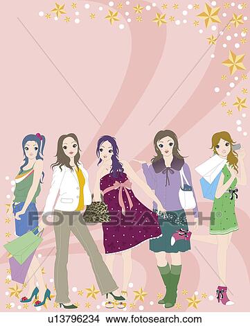 Stock Illustration - View of a group of women.. Fotosearch