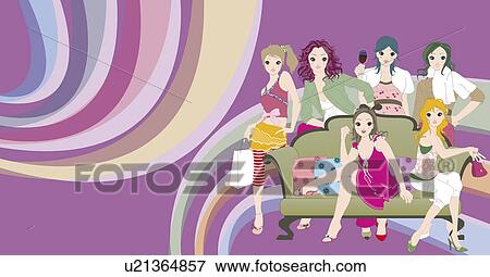 Stock Illustration - View of a group of women.. Fotosearch