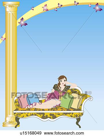 View of a woman lying on a sofa. View Large Illustration Stock Illustration - View of a woman lying on a sofa.. Fotosearch