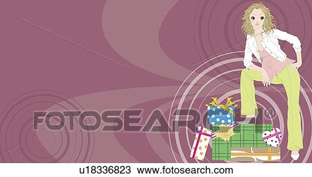 View of a woman standing. View Large Illustration Drawing - View of a woman standing.. Fotosearch