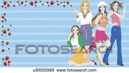 View of four women. View Large Illustration Stock Illustration - View of four women.. Fotosearch