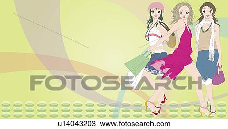Drawing - View of three women.. Fotosearch