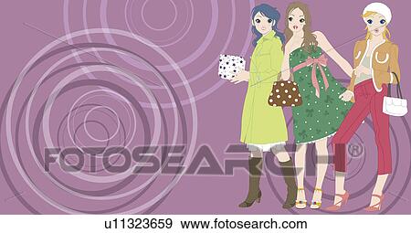 Stock Illustration - View of three women standing together.. Fotosearch