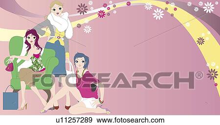 View of three women. View Large Illustration Stock Illustration - View of three women.. Fotosearch