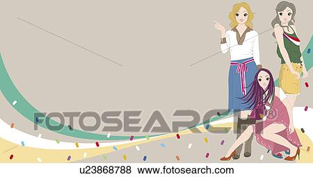 View of three women. View Large Illustration Stock Illustration - View of three women.. Fotosearch