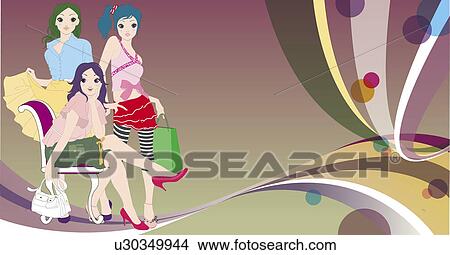 Stock Illustration - View of three women.. Fotosearch