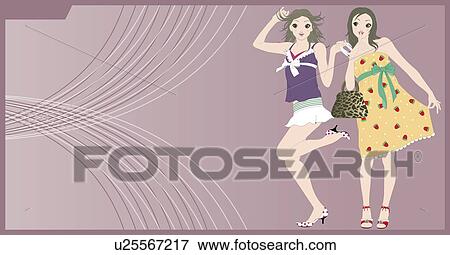 Stock Illustration - View of two women dancing.. Fotosearch