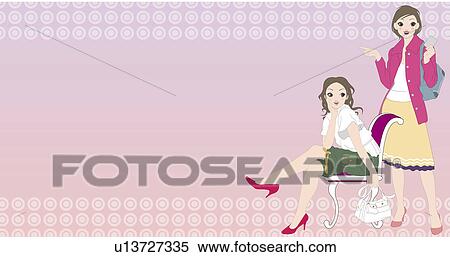 Stock Illustration - View of two women.. Fotosearch