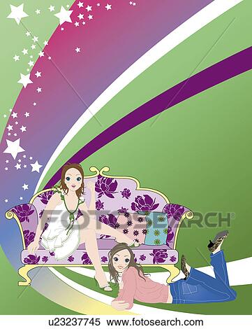 Stock Illustration - View of two women.. Fotosearch