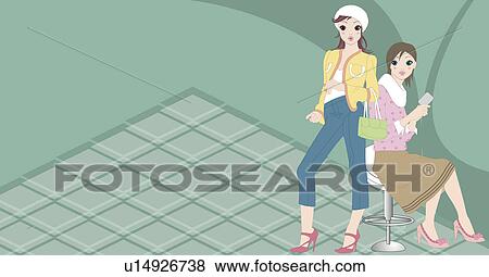 Stock Illustration - View of two women together.. Fotosearch