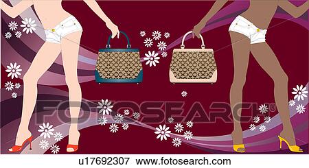 Stock Illustration - Two women holding purses.. Fotosearch
