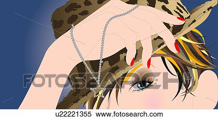Stock Illustration - View of a woman displaying a pendent.. Fotosearch