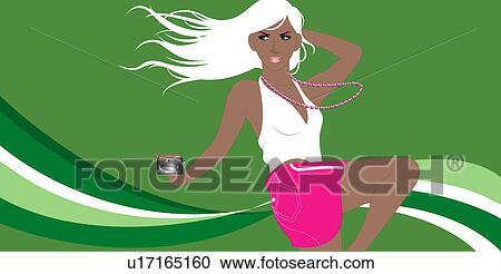 View of a woman holding a camera. View Large Illustration Clipart - View of a woman holding a camera.. Fotosearch