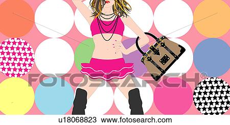 Drawing - View of a woman holding a purse.. Fotosearch