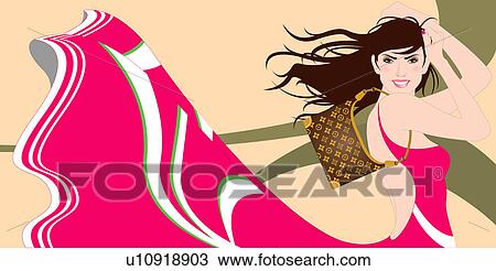 View of a woman in red dress. View Large Illustration Drawing - View of a woman in red dress.. Fotosearch