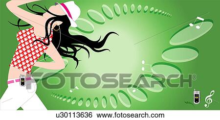 Stock Illustration - View of a woman listening music on the cellphone.. Fotosearch