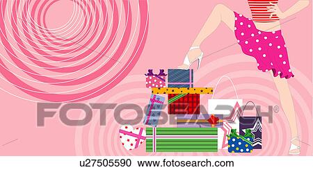 View of a woman with boxes. View Large Illustration Clipart - View of a woman with boxes.. Fotosearch