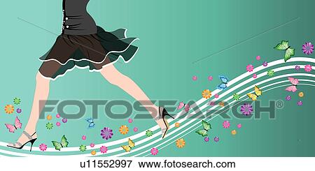 Stock Illustration - Woman walking on a path.. Fotosearch