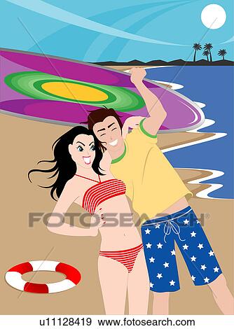Stock Illustration - Couple standing on the beach.. Fotosearch