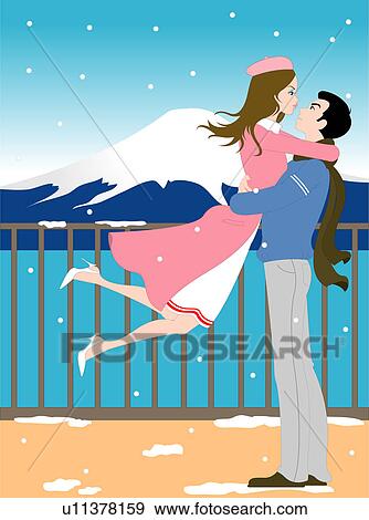 Stock Illustration - Romantic couple embracing each other.. Fotosearch