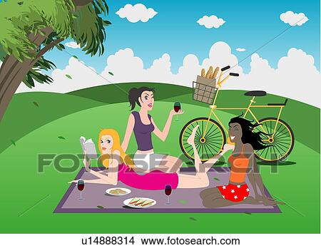 Side view of three women. View Large Illustration Stock Illustration - Side view of three women.. Fotosearch