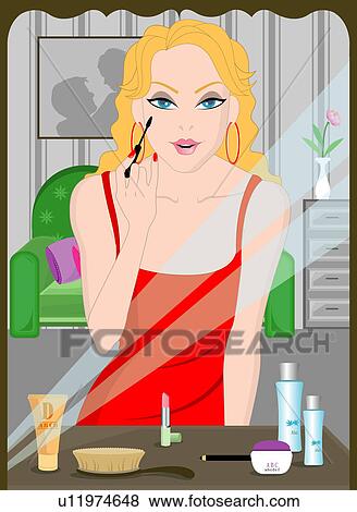 View of a woman applying make-up. View Large Illustration Stock Illustration - View of a woman applying make-up.. Fotosearch