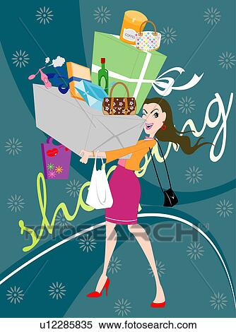 View of a woman carrying gifts. View Large Illustration Stock Illustration - View of a woman carrying gifts.. Fotosearch