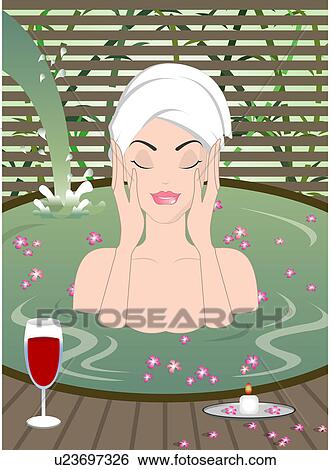 Stock Illustration - View of a woman having bath in the bathtub.. Fotosearch