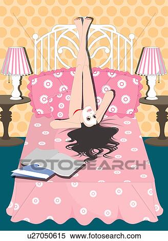 Stock Illustration - View of a woman on a bed.. Fotosearch