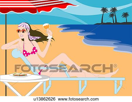 View Of A Woman Sitting On A Deckchair On The Beach Stock