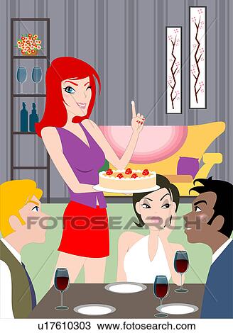 Drawing - Waitress serving her customers.. Fotosearch
