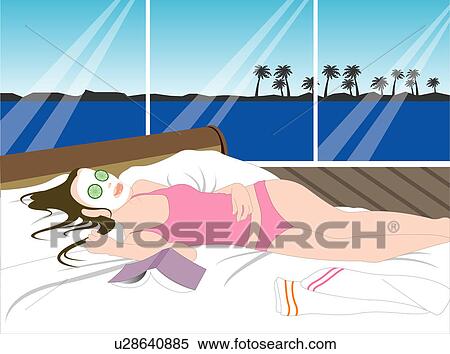 Woman lying on a bed. View Large Illustration Stock Illustration - Woman lying on a bed.. Fotosearch