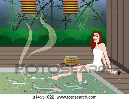 Drawing - Woman sitting near a swimming pool.. Fotosearch
