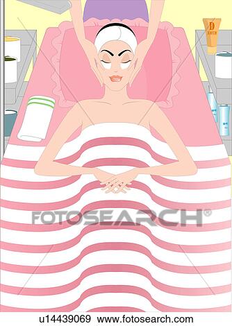 Woman taking a face massage. View Large Illustration Stock Illustration - Woman taking a face massage.. Fotosearch