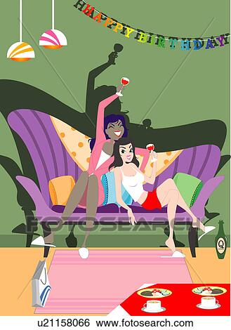 Women celebrating birthday. View Large Illustration Stock Illustration - Women celebrating birthday.. Fotosearch
