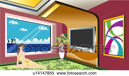 View of a woman lying in a house. View Large Illustration Stock Illustration - View of a woman lying in a house.. Fotosearch
