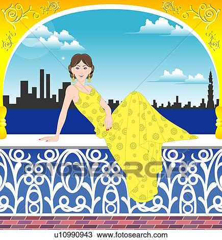 Drawing - View of a woman sitting near a window.. Fotosearch