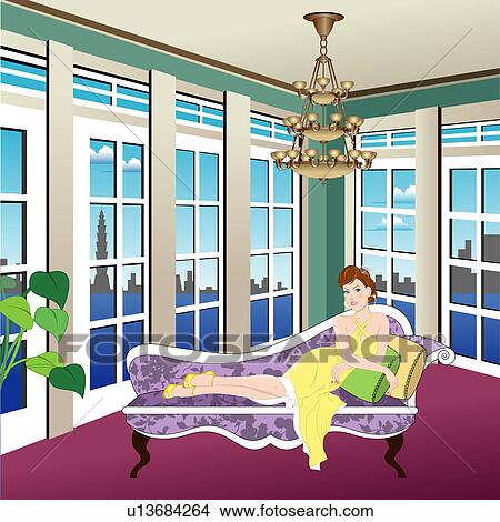 Stock Illustration - View of a woman sitting on a sofa.. Fotosearch