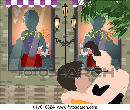 Stock Illustration - View of a couple hugging each other.. Fotosearch