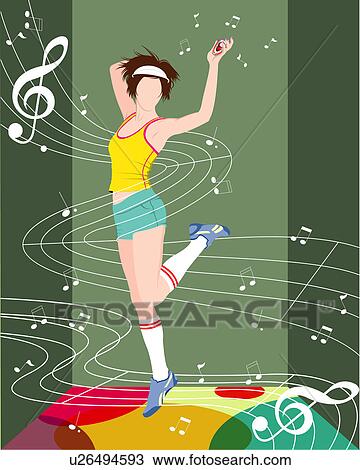 Drawing - View of a woman dancing on the floor.. Fotosearch