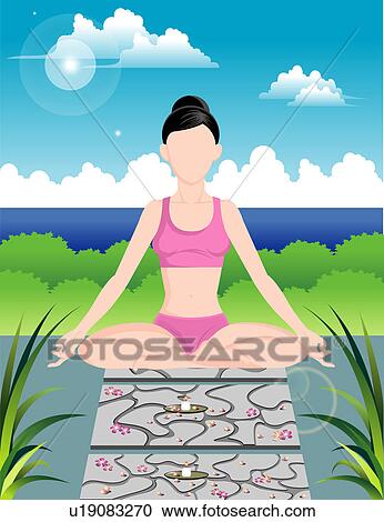 Clipart - View of a woman doing yoga.. Fotosearch