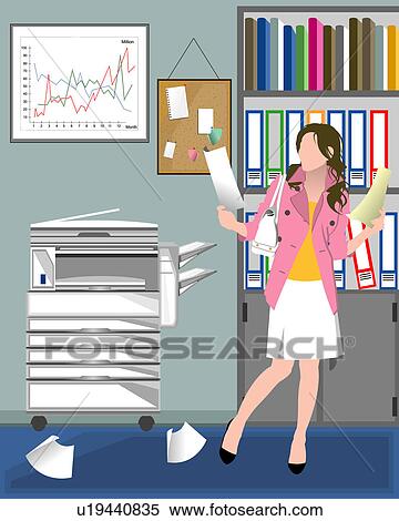 Stock Illustration - View of a woman holding papers.. Fotosearch