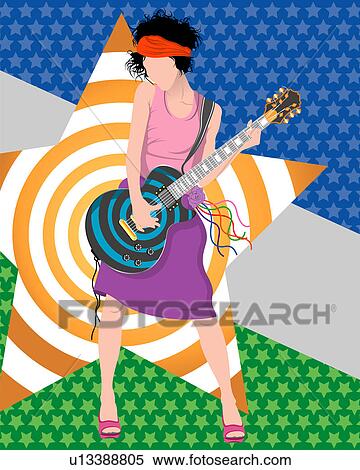 Stock Illustration - View of a woman playing a guitar.. Fotosearch