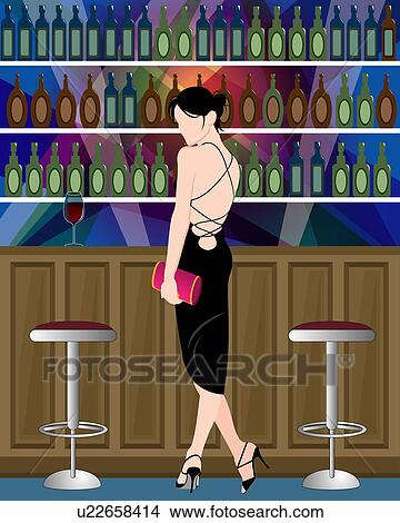 Stock Illustration - View of a woman standing near a bar counter.. Fotosearch