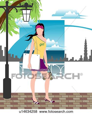 View of a woman standing near a railing. View Large Illustration Stock Illustration - View of a woman standing near a railing.. Fotosearch
