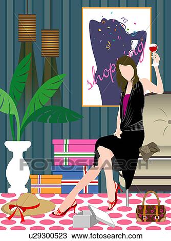 Drawing - View of woman holding wineglass.. Fotosearch