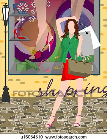 Woman standing near a lamppost. View Large Illustration Clipart - Woman standing near a lamppost.. Fotosearch
